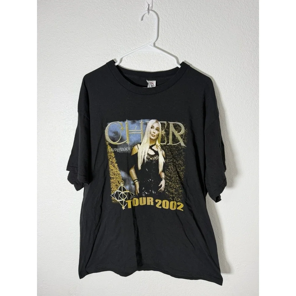 Cher Tour 2002 Mens XL Living Proof Farewell Double Sided Black T Shirt Vtg‎ Y2K